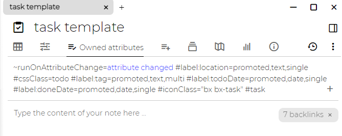 Screenshot of 'task template' attributes