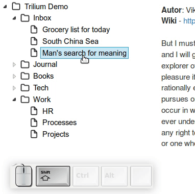 Example of using keyboard keys to move a note